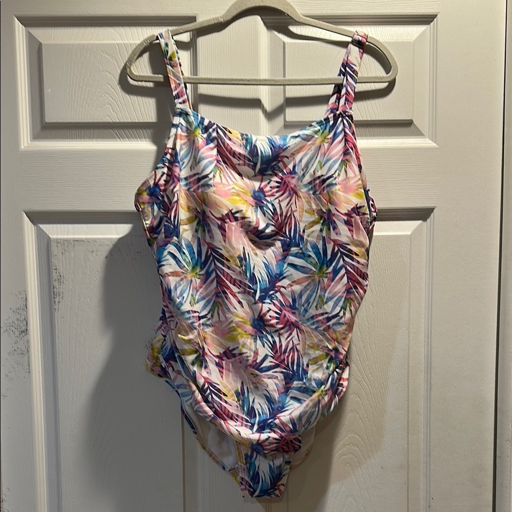 Catherine Malandrino Tropical Ruched Side One-Piece Swimsuit 2X